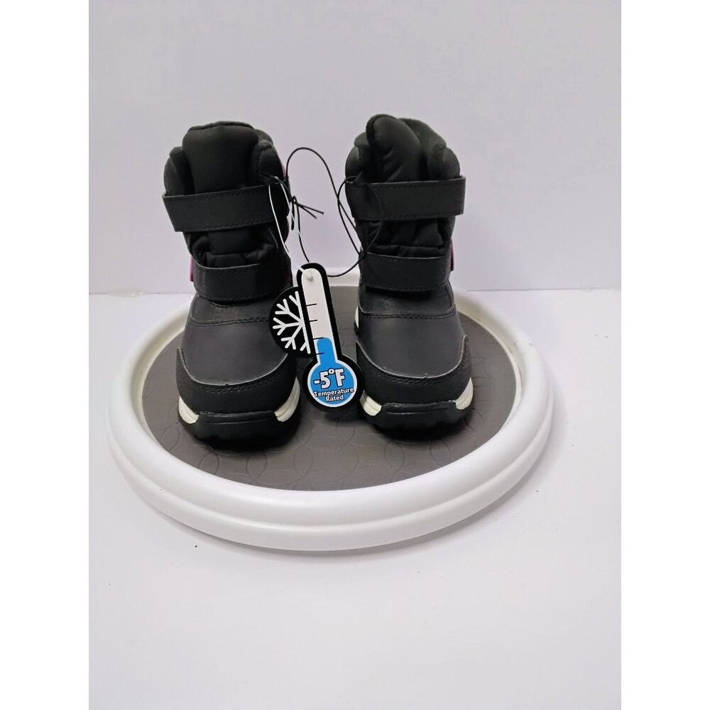 Kids Winter Snow Boots With Velcro Closure & Pink Accents Size 8 -5°F Cold Resis